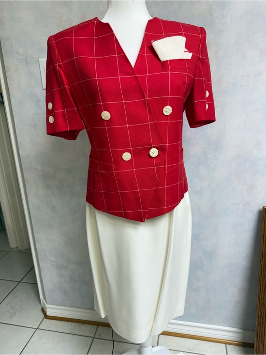 Kasper ASL Petites Dresses & Skirts - Like New Kasper ASL Red & White Window Pane Short Sleeve Jacket w White Skirt